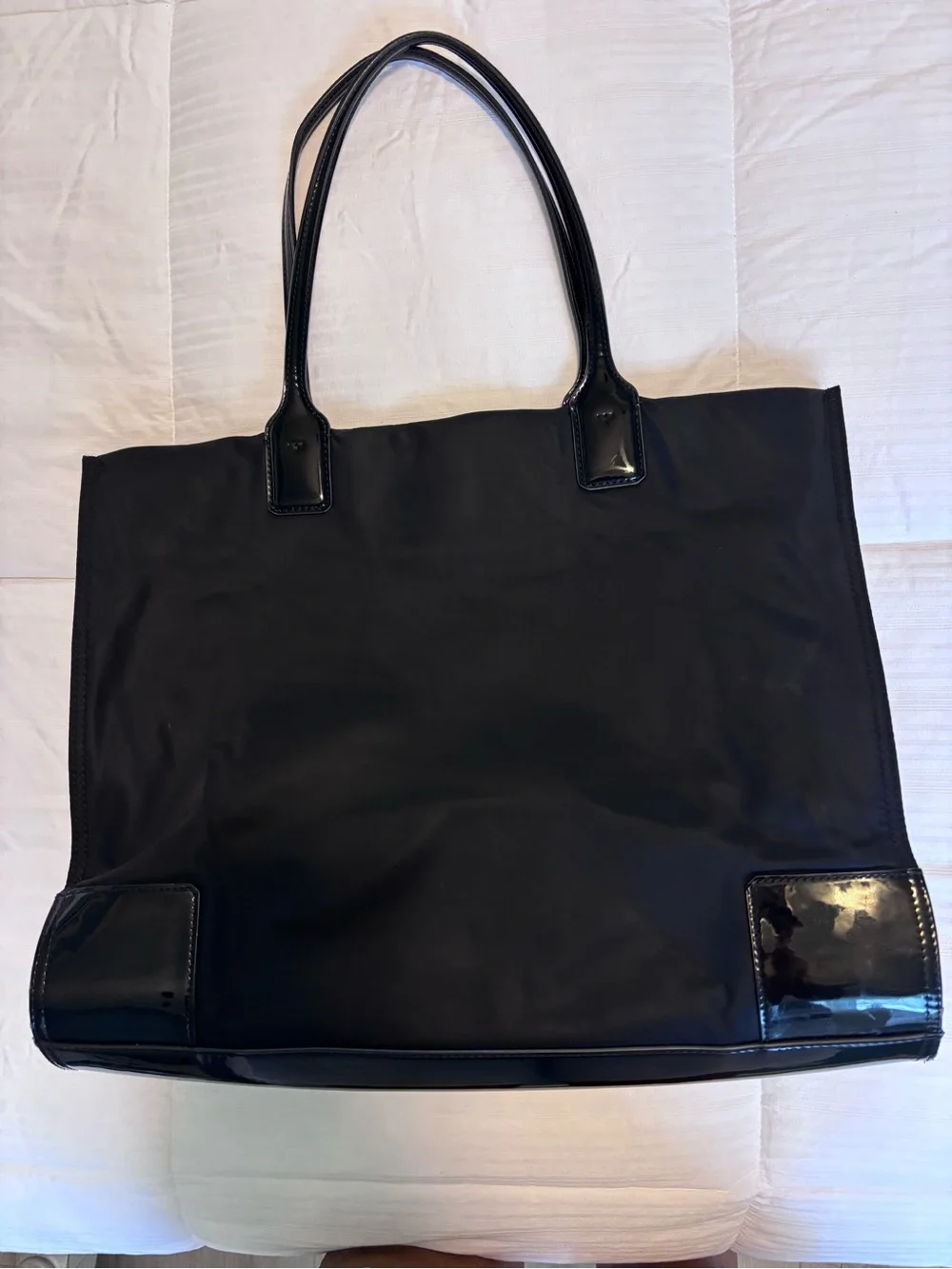 Tory Burch Black Nylon Tote with Patent Trim Large